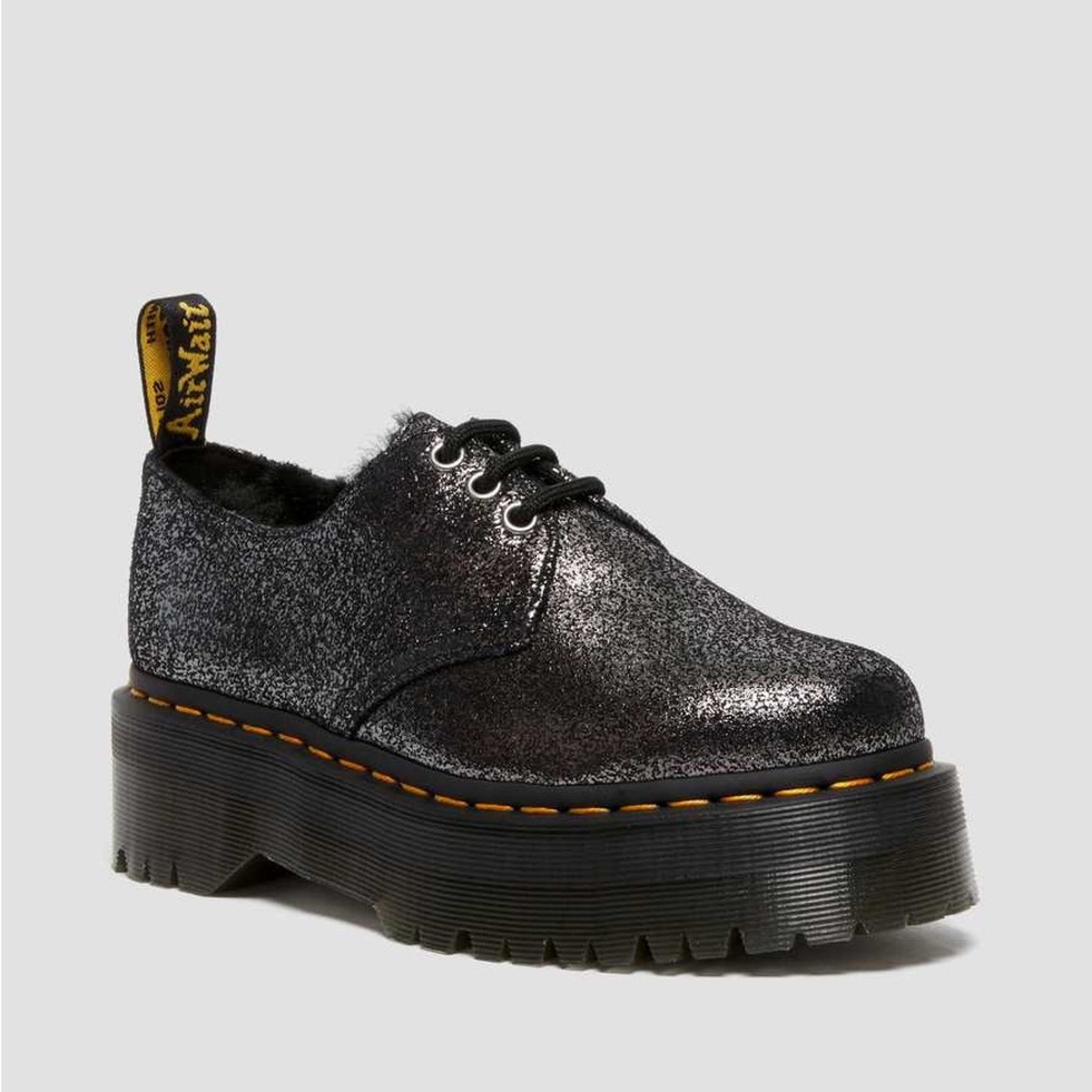 Dr. Martens Shimmering Black Platform Loafers